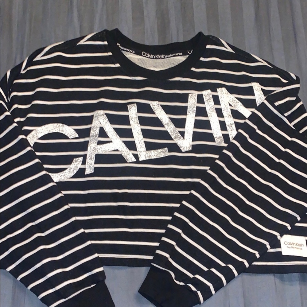 Calvin Klein Black and White Striped Sweatshirt
